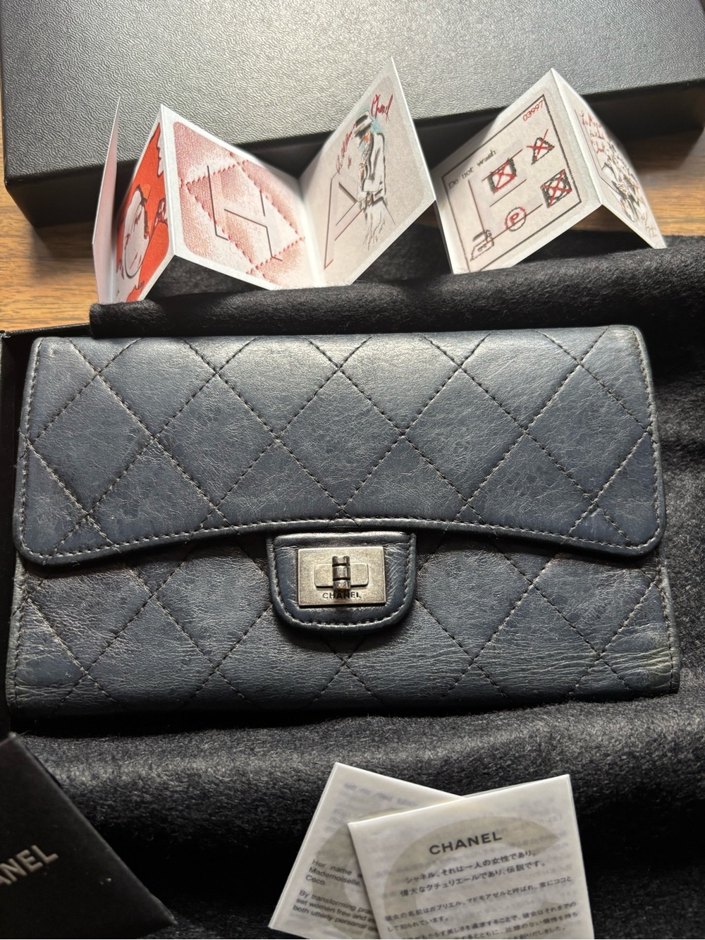 CHANEL Quilted Leather Wallet Clutch in Navy Blue